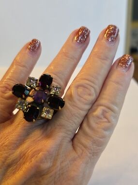 Elegant Purple and RED Statement Cocktail Ring SIZE 7 1/2